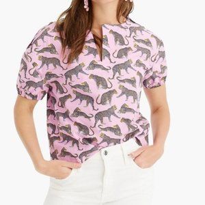 J. Crew Open V-Neck Top Ratti Leopard Print Pink